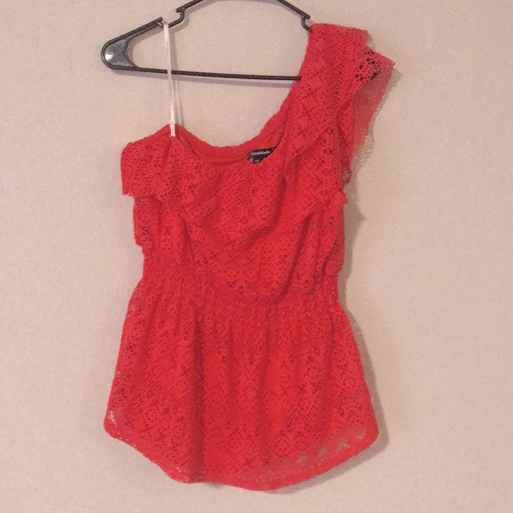 One Shoulder Coral Blouse
